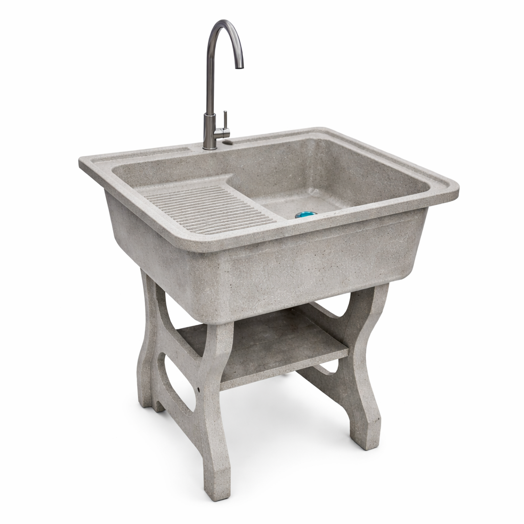 อ่างล้างจานขาตั้ง หินควอตซ์ 1 หลุม 1 ที่พัก DINOSAUR WASHTUB ขนาด 80X60X23ซม. สีออฟไวท์_0